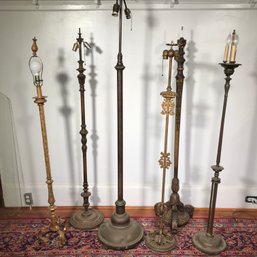 Fabulous Lot Of Five (5) Antique Floor Lamps - Wrought Iron / Cast Iron / Wood - All ESTATE FRESH - Need Work