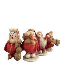 Mid Century Paper Mache Spun Cotton Chenille 4 Musical Santa Band Elves Putz Figurines Japan Woolworth's 1950'