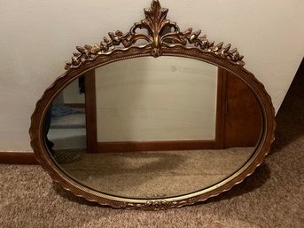 Antique Gilded Wood Oval  Mirror