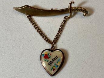 Vintage Mother Locket Sword Pin