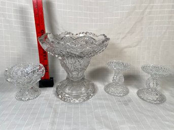 Clear Cut Glass Collection Shrimp Bowl Candlestick Holders Nut Bowl No Chips