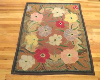 Vintage Large Colorful Flowers Hand Sewn Hook Rug