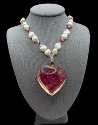 Beautiful Baroque Freshwater Pearl Style Beads With Crystals Resin Heart Pendant