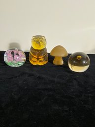 4 Piece Assorted Glass Paperweights