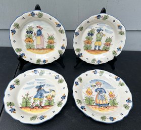 Vintage J. Wilfred Hand Painted Lunch Plates With Farm People Themes From Portugal