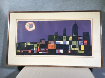 Incredible IRVING AMEN Woodcut Print - New York At Night  - Low Edition Number 5/60 - 2018-2012 - Estate Fresh