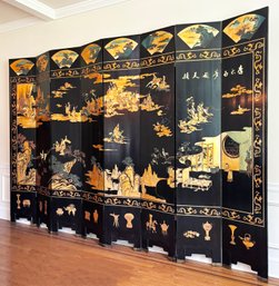 A Magnificent Late Qing Dynasty Parcel-Gilt And Lacquer Dividing Screen