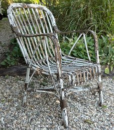 White Distressed Wicker Arm Chair