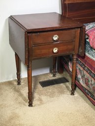 Antique Pine Two Drawer / Double Dropleaf Stand - Very Nice Country Piece - Circa 1830-1860 - Vermont