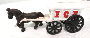 Cast Iron White Ice Truck With Brown Horse