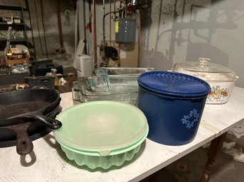 Pyrex, Corning, Tupperware And Cast Iron
