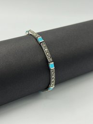 Stunning Turquoise & Marcasite Sterling Silver Bracelet Signed