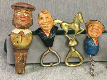 Group Of Antique / Vintage Bottle Openers / Cork Screws - Including Hand Carved ANRI Bottle Openers - NICE !
