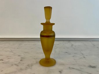 1850s Amber Frosted Glass Perfume Bottle With Gilt Banding