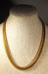 Signed Gold Tone Costume Flat Woven Necklace