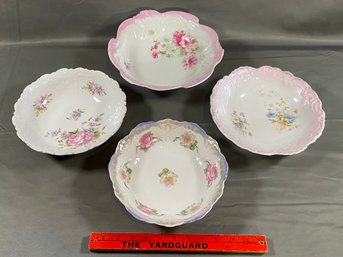 4 Beautiful Vintage Floral Motif Porcelain Serving Bowls 9in To 11in