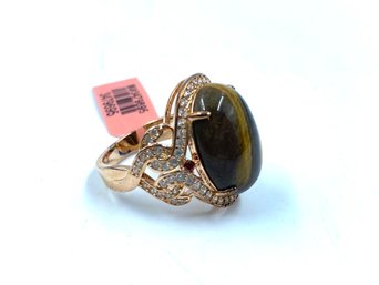 New Ladies Rose Gold Plated Cocktail Ring W/ Tiger's Eye Stone - Size 9