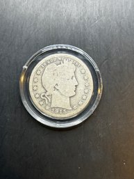 Beautiful 1915 Barber Silver Quarter In Plastic Case