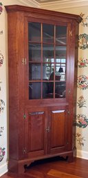 Exquisite Hand Crafted Custom Made Cherry Wood Corner Cabinet In American Colonial Style