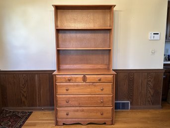 A Vintage Chest With Shelf Hutch In Knotty Pine
