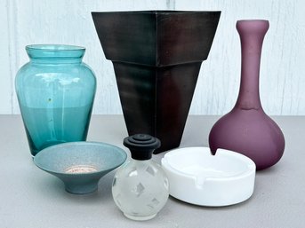 Vintage Vases And A Milk Glass Ash Tray