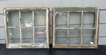 Pair Of Vintage Window Frames With Green And White Paint