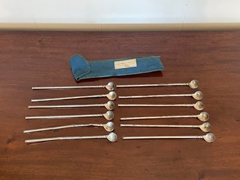 GROUP OF 12 STERLING SILVER COCKTAIL STRAWS STIRRERS  SPOONS