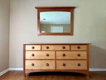 Stickley Furniture Harvey Ellis Cherry With Curly Maple Front Dresser & Mirror
