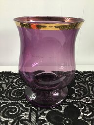 Purple Glass Gold Trimmed Vase