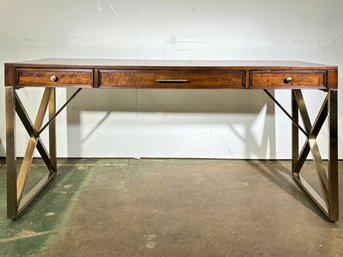 A Modern Brass And Mahogany Writing Desk Or Console By Bassett Furniture