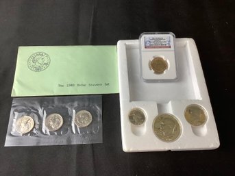 Combination Of 7 Coins - Presidential Dollar, Susan B Anthony Set & Bicentennial Coins