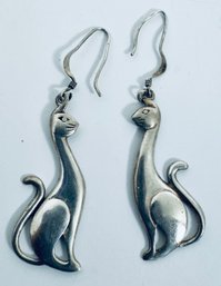 VINTAGE EGYPTIAN CAT STERLING SILVER DANGLE EARRINGS