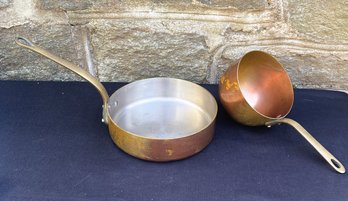 Two Copper Pieces Both Stamped Made In France, Deep Tin Lined Saute Pan Stamped E. Dehillerin