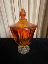 Vintage L.E. Smith Glass Amberina Persimmon Compote With Lid