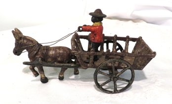 Vintage Cast Iron Horse Drawn Donkey Cart With Rider