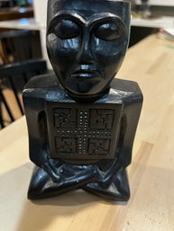 Irish Carved Wooden Statue. There Is A Narrative On The Back