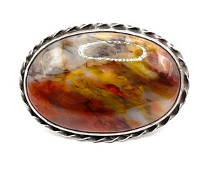 Gorgeous Sterling Silver Polished Moss Brown Agate Stone Oval Pendant