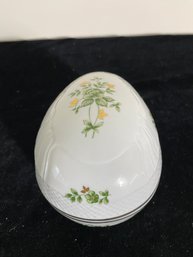 Hollohaza Hungary Handpainted Green Floral Porcelain Egg Trinket Box