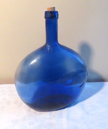 Cobalt Modernist Art Glass Corked Bottle Spain