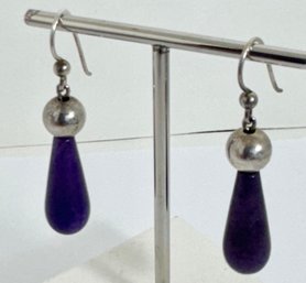 PRETTY STERLING SILVER JADE DROP DANGLE EARRINGS