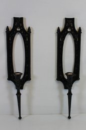 Pair Of Vintage Black 1965 Wall Sconces From Syroco