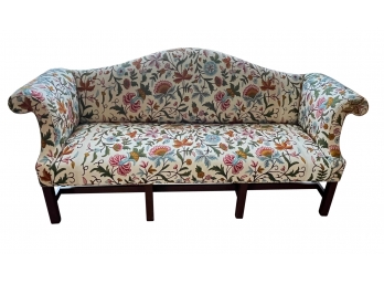 Stunning Kittinger Camelback Sofa Couch With Crewel Embroidered Fabric Floral Upholstery  79'L