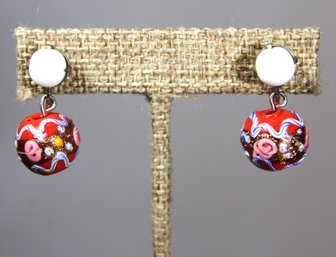 Vintage Venetian Glass 'wedding Cake' Red Screw Back Earrings