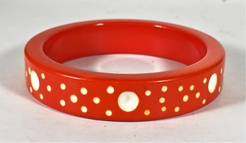 Red And White Vintage Bakelite Plastic Bangle Bracelet