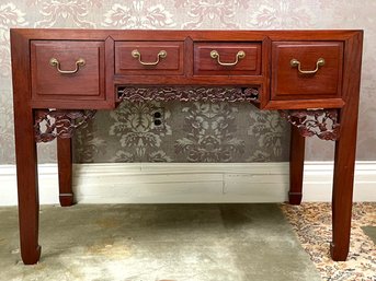 A Gorgeous Vintage Asian Mahogany Console With Brass Hardware