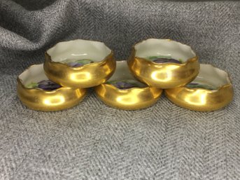 Set Of Five (5) Antique (1903) LENOX / BELLEEK Individual Salt Cellars - Handpainted - 24K Gold Trim - Nice !