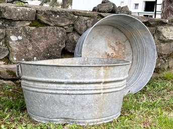 A Pair Of Galvanized Steel Farm Basins - Wonderful As Drinks Coolers!