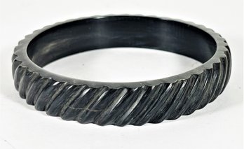 Vintage Black Carved Bakelite Bangle Bracelet