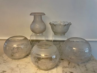 Antique Frosted Etched Glass Light Shades