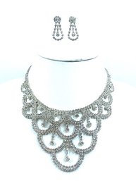 Dazzling New Rhinestone Bib Necklace W/ Matching Earrings